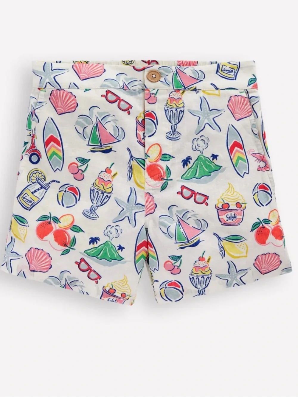Mini Boden Cotton Linen Beach Print White Cotton Shorts